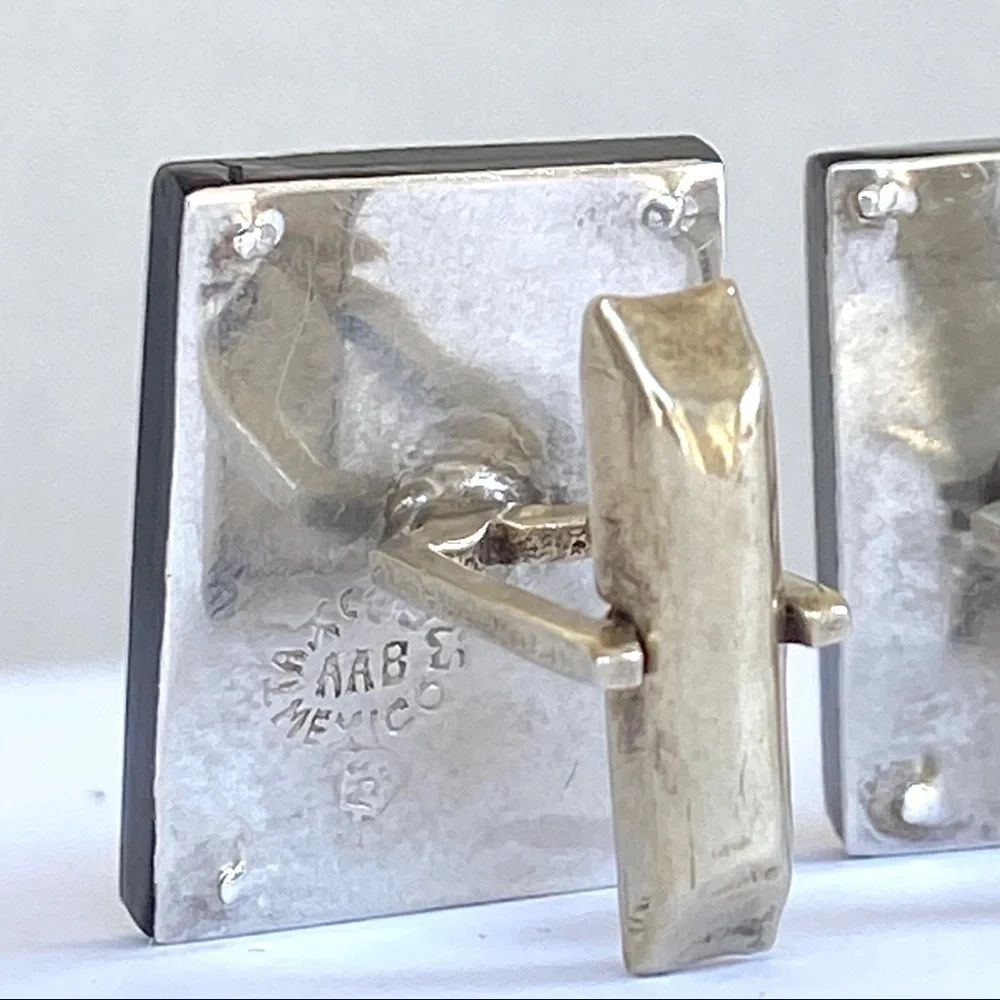 VTG Taxco Mexico Sterling 925 Onyx Cuff links AAB